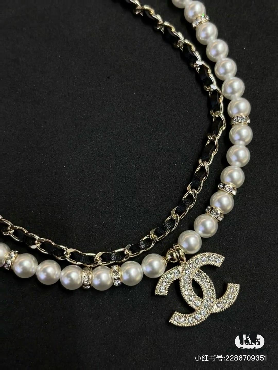 Xiaoxiang New Double-Layer Pearl and Cubic Zirconia Necklace with Leather String