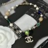 Xiaoxiang New Arrival Black Ribbon Bow with Green Pearl Pendant, Colorful Paved Diamond Necklace