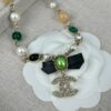 Xiaoxiang New Arrival Black Ribbon Bow with Green Pearl Pendant, Colorful Paved Diamond Necklace