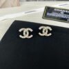 CHANE New Arrival Small Pearl Double C Diamond-Inlaid Stud Earrings