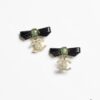 New Xiaoxiang Black Bow 🎀 Green Pearl Double C Diamond-Inlaid Earrings