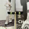 New Xiaoxiang Black Bow 🎀 Green Pearl Double C Diamond-Inlaid Earrings