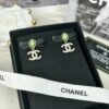 New Xiaoxiang Black Bow 🎀 Green Pearl Double C Diamond-Inlaid Earrings