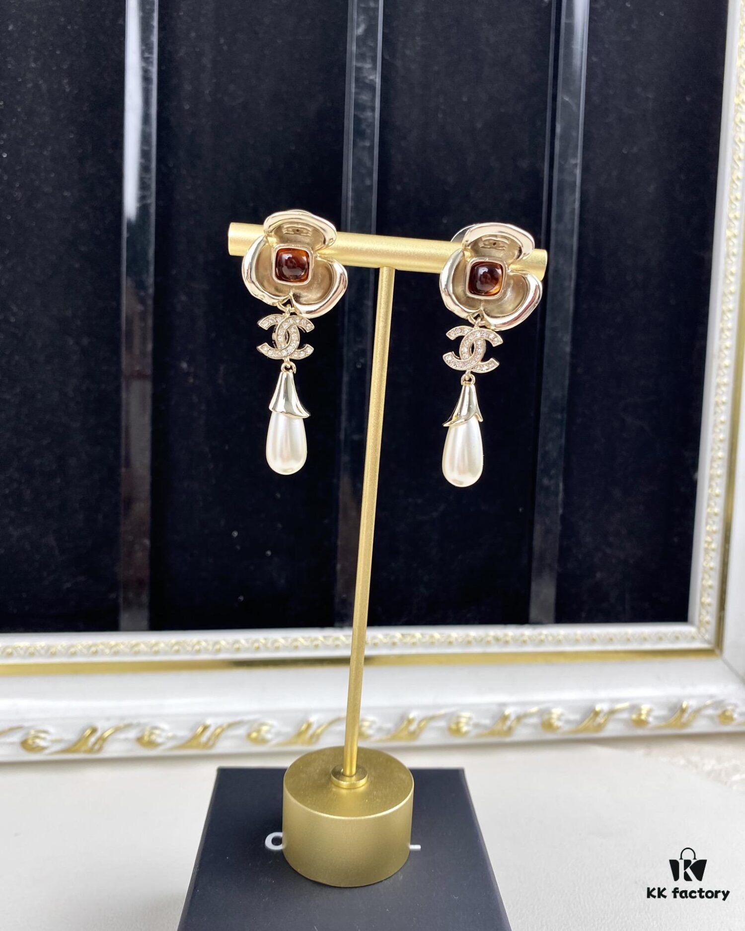 Chanel New Arrival Red Zircon-Inlaid Camellia Drop Earrings