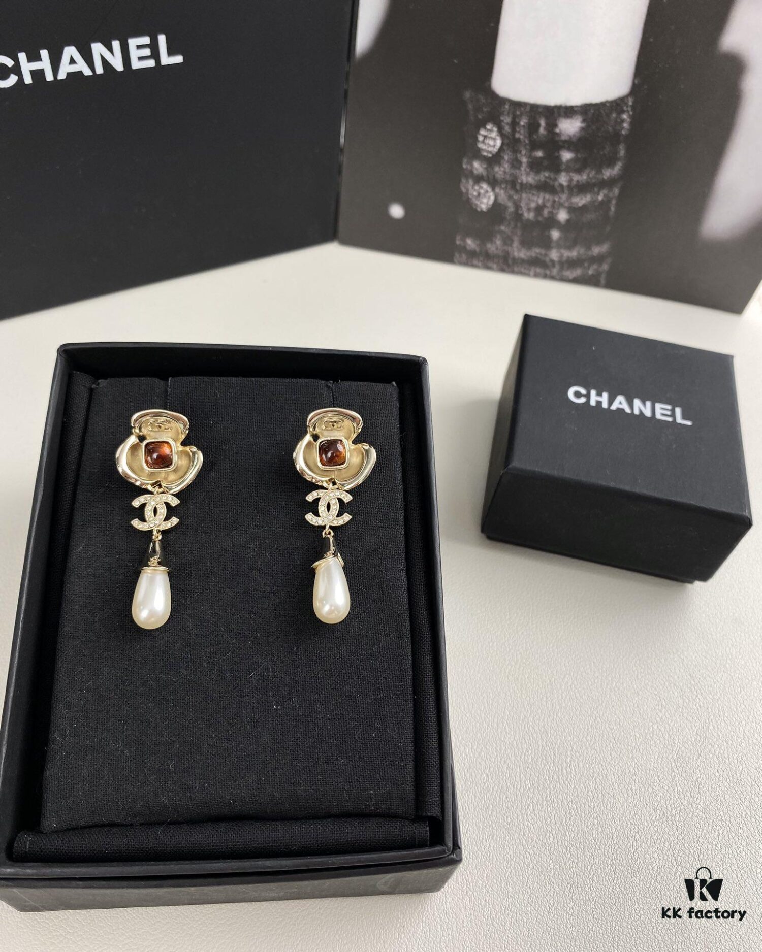 Chanel New Arrival Red Zircon-Inlaid Camellia Drop Earrings
