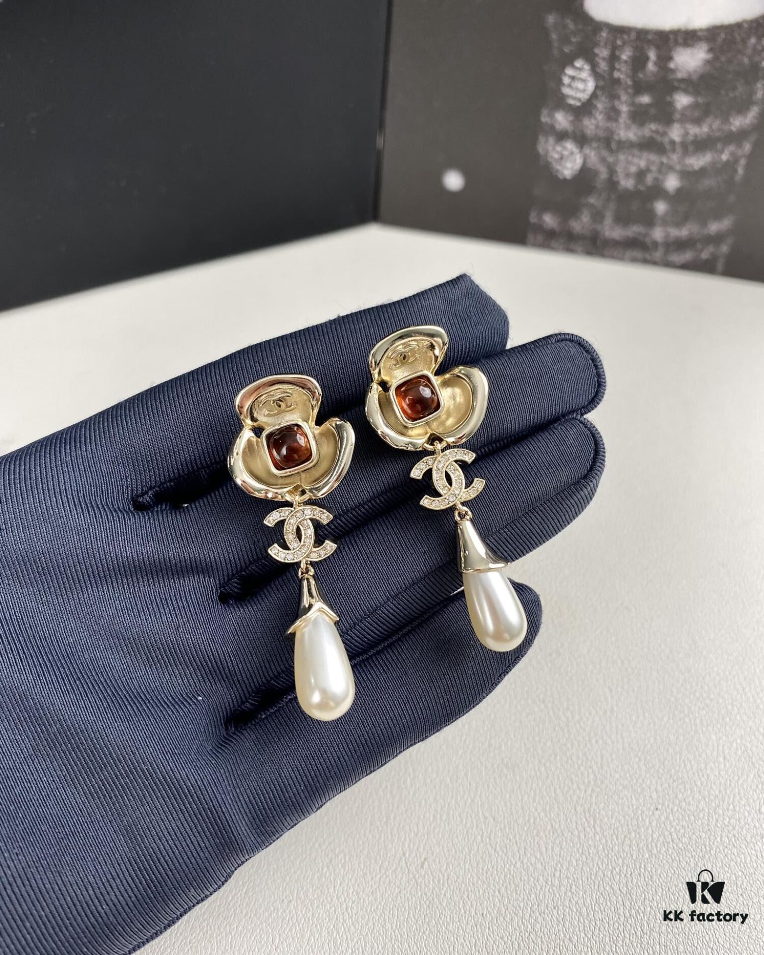 Chanel New Arrival Red Zircon-Inlaid Camellia Drop Earrings