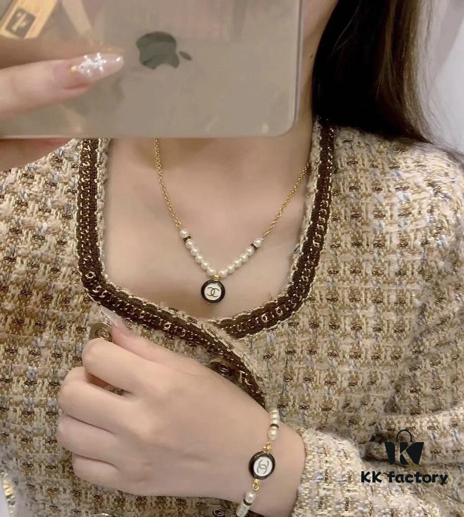 CHANE New Style Black and White Button Round Semi-Pearl Half Chain Necklace