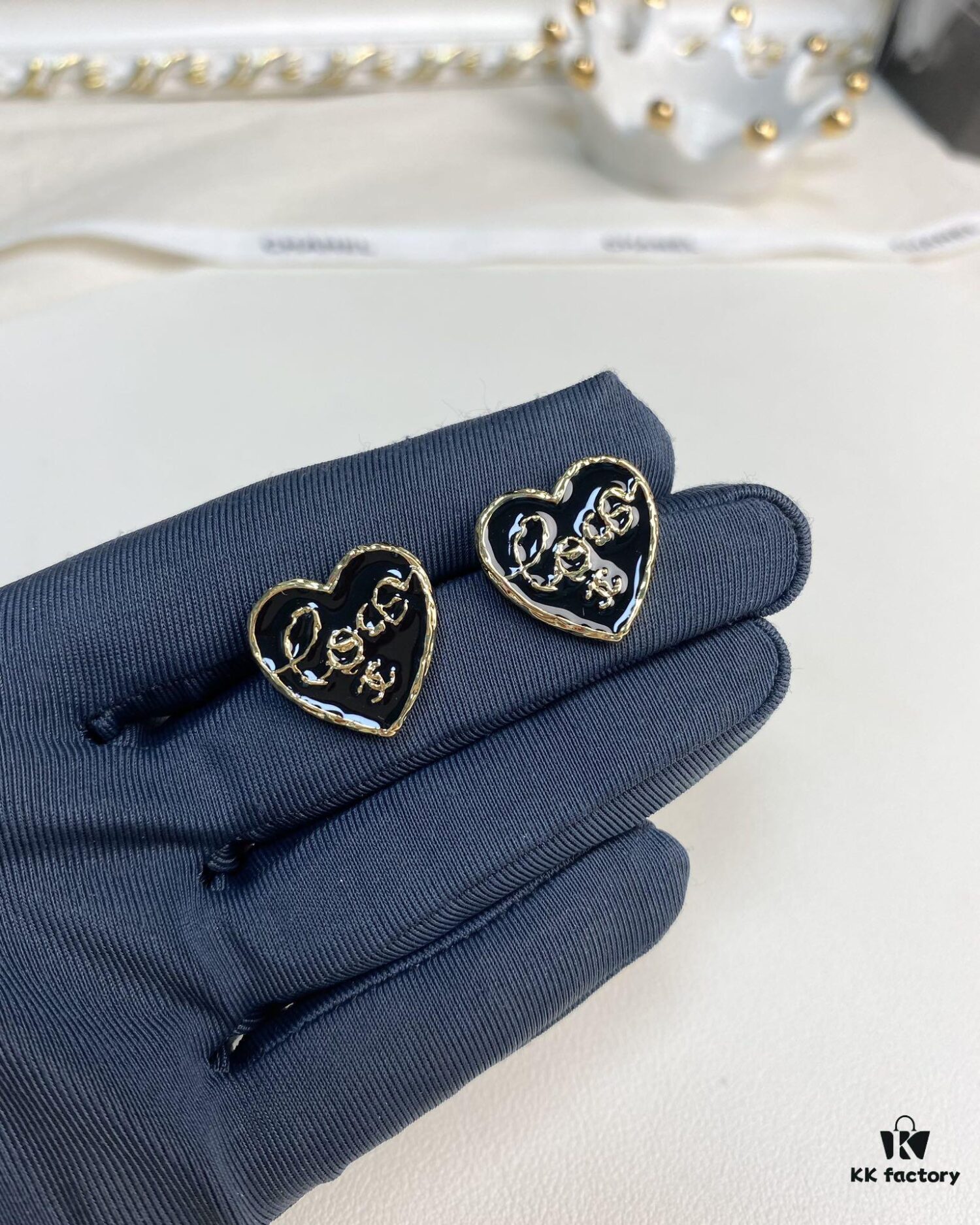 Chanel New Arrival Black Enamel Heart Earrings
