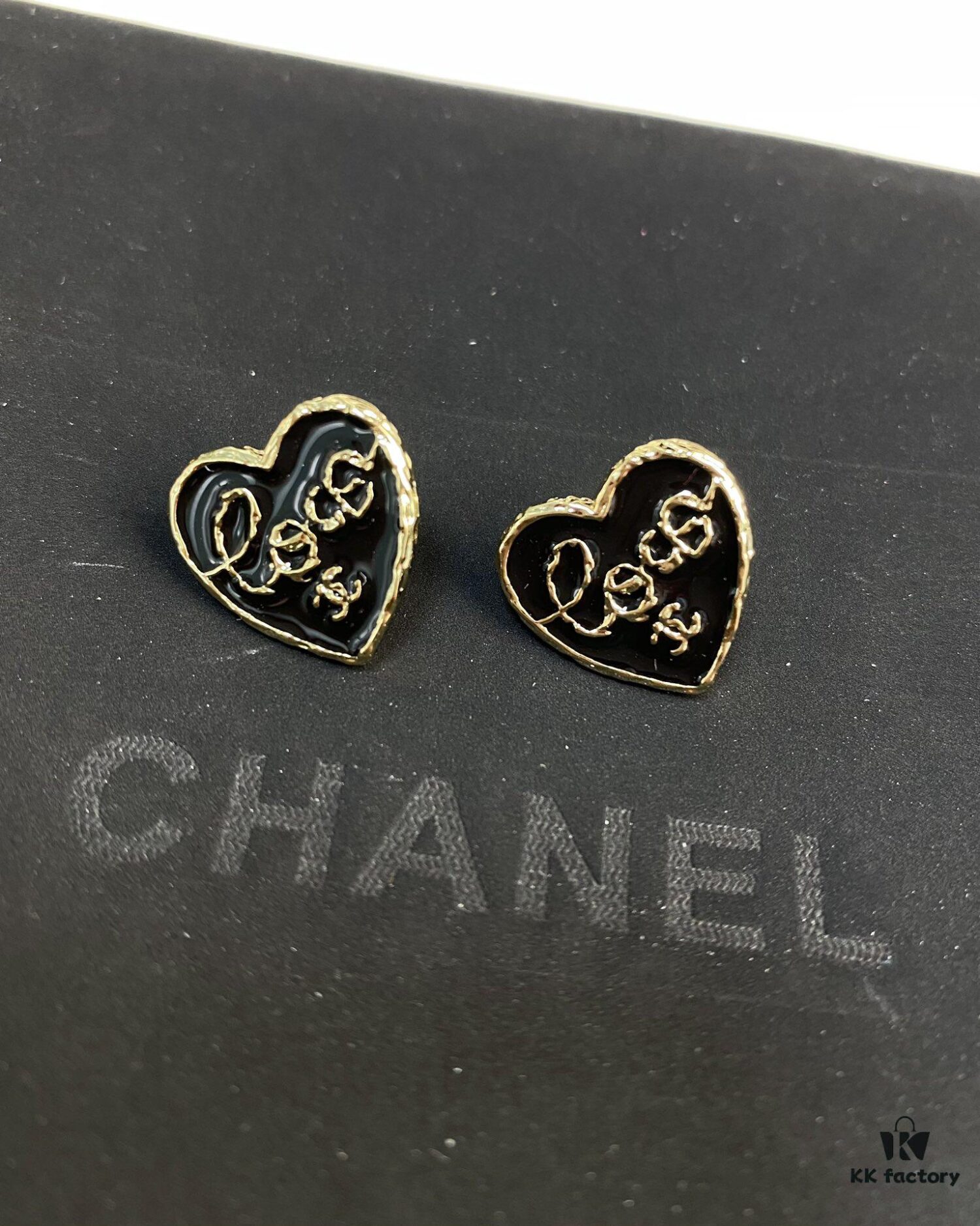 Chanel New Arrival Black Enamel Heart Earrings