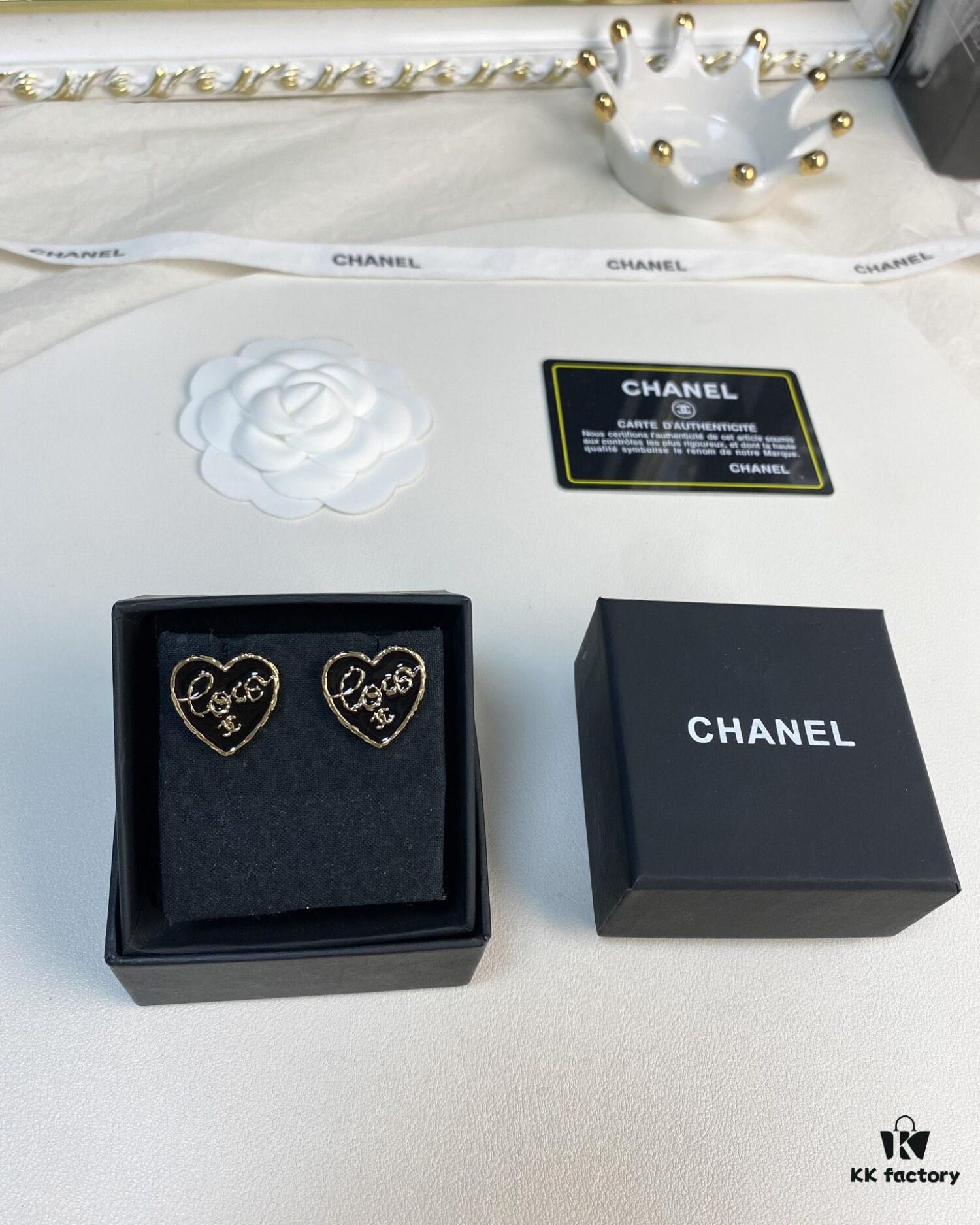 Chanel New Arrival Black Enamel Heart Earrings