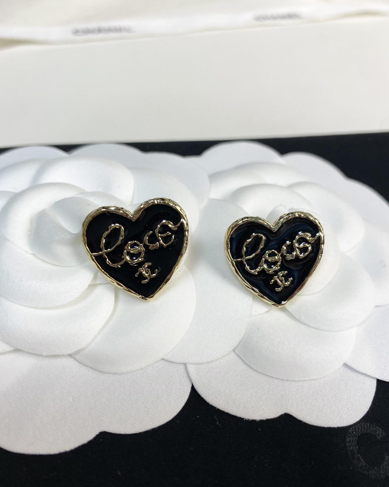 Chanel New Arrival Black Enamel Heart Earrings