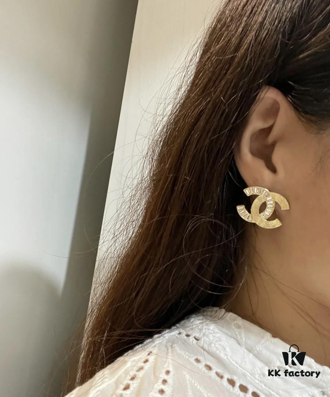 New Xiaoxiang Rhombus Faux Diamond Brass Double C Stud Earrings