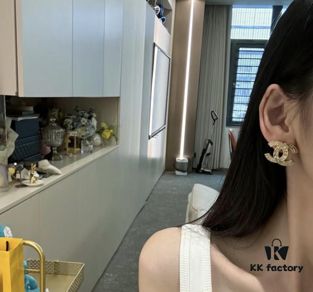 New Xiaoxiang Rhombus Faux Diamond Brass Double C Stud Earrings