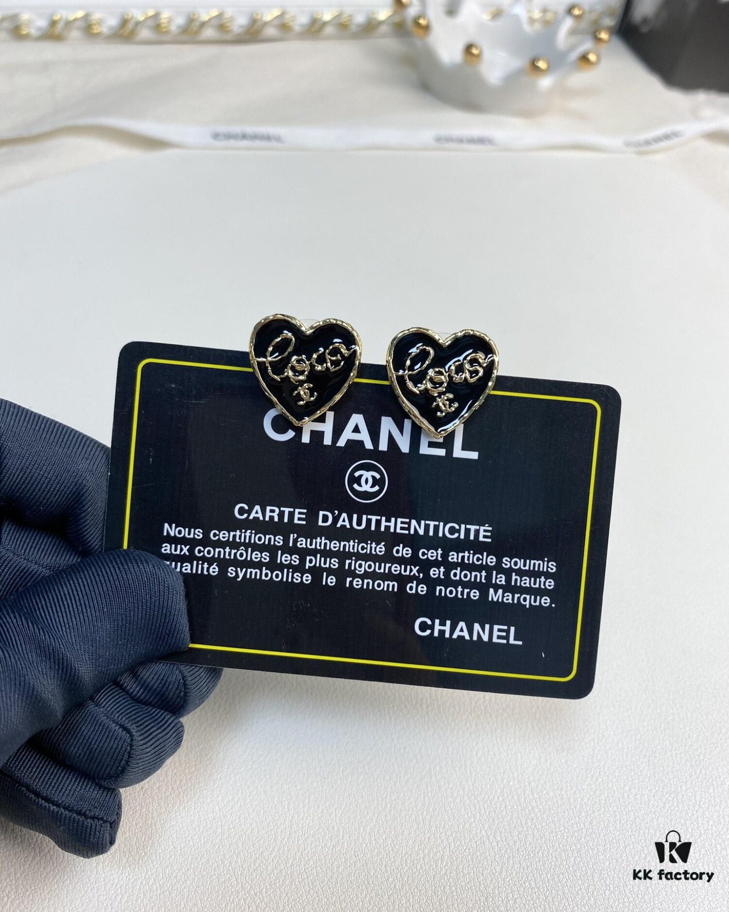 Chanel New Arrival Black Enamel Heart Earrings