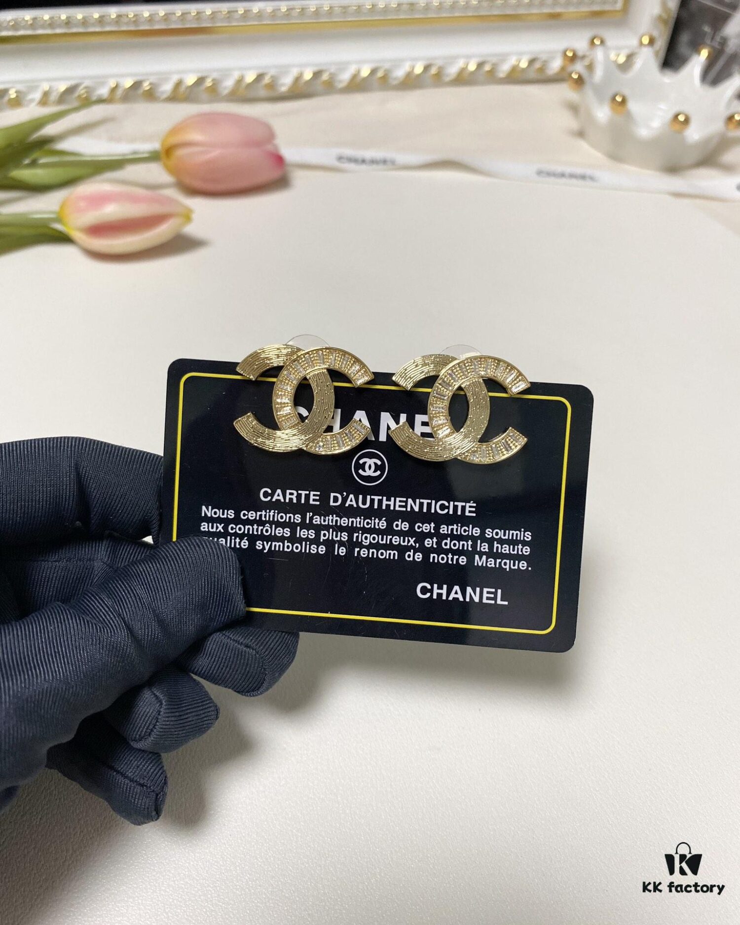 New Xiaoxiang Rhombus Faux Diamond Brass Double C Stud Earrings