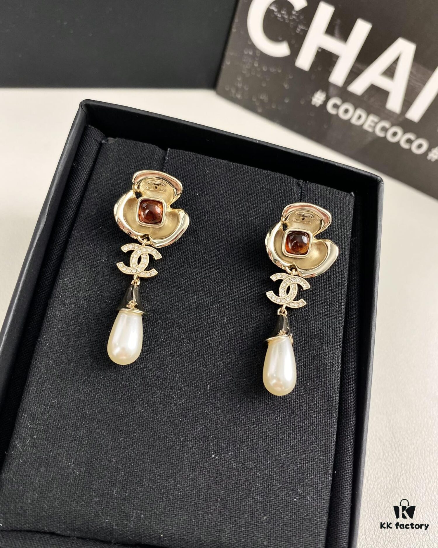 Chanel New Arrival Red Zircon-Inlaid Camellia Drop Earrings