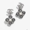 Xiaoxiang New Model Four-Leaf Clover Zircon Diamond-Inlaid Double C Pendant Earrings