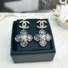 Xiaoxiang New Model Four-Leaf Clover Zircon Diamond-Inlaid Double C Pendant Earrings