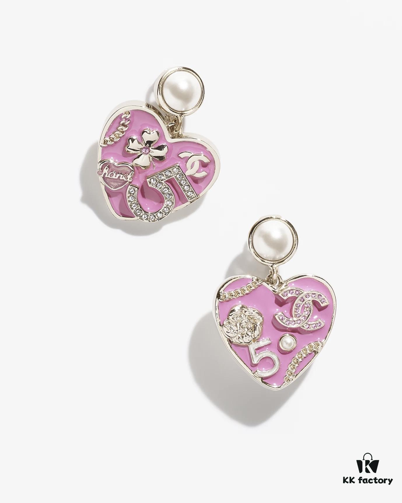 Chanel New Arrival Pink Enamel Heart Earrings Model AB
