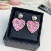 Chanel New Arrival Pink Enamel Heart Earrings Model AB