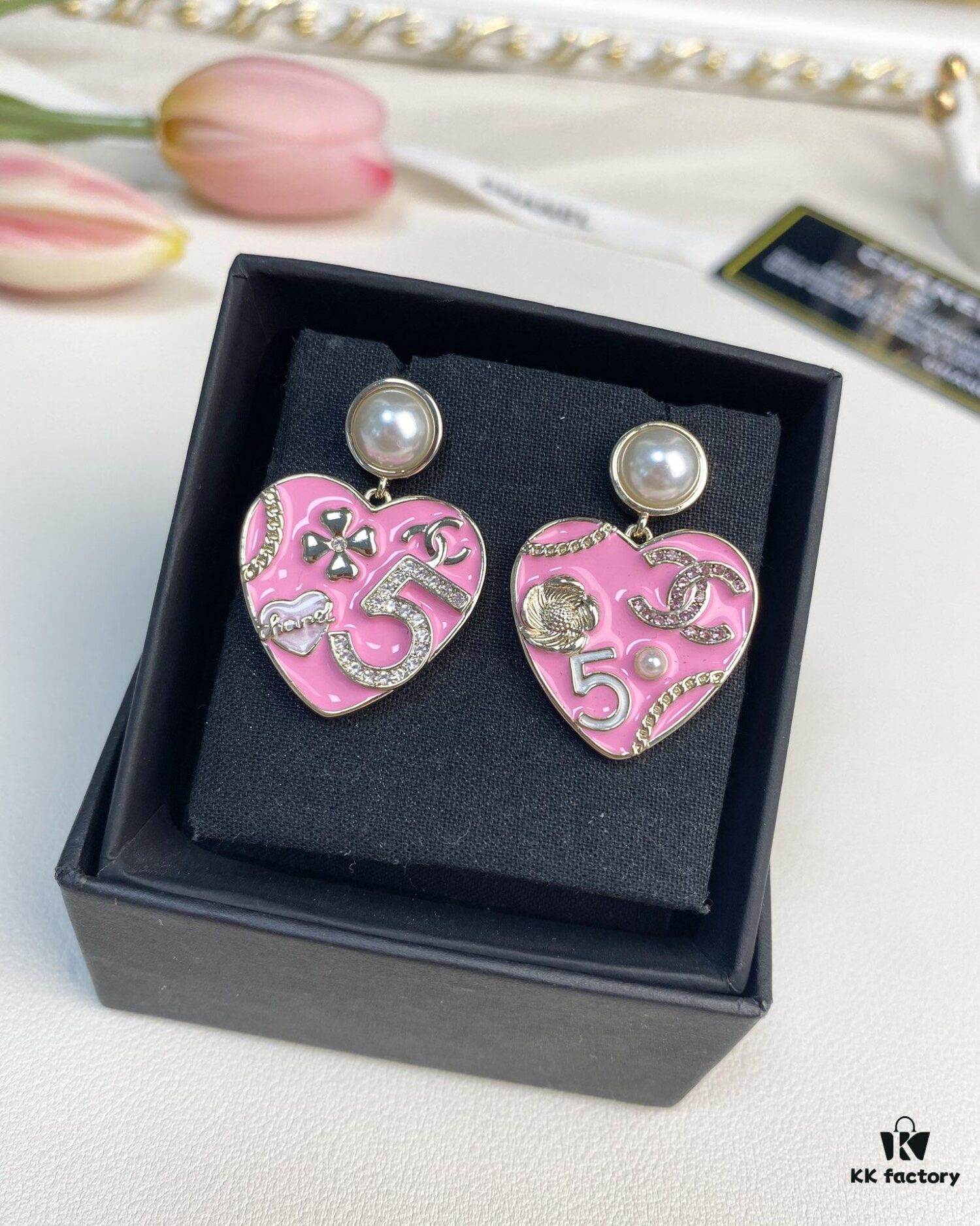 Chanel New Arrival Pink Enamel Heart Earrings Model AB