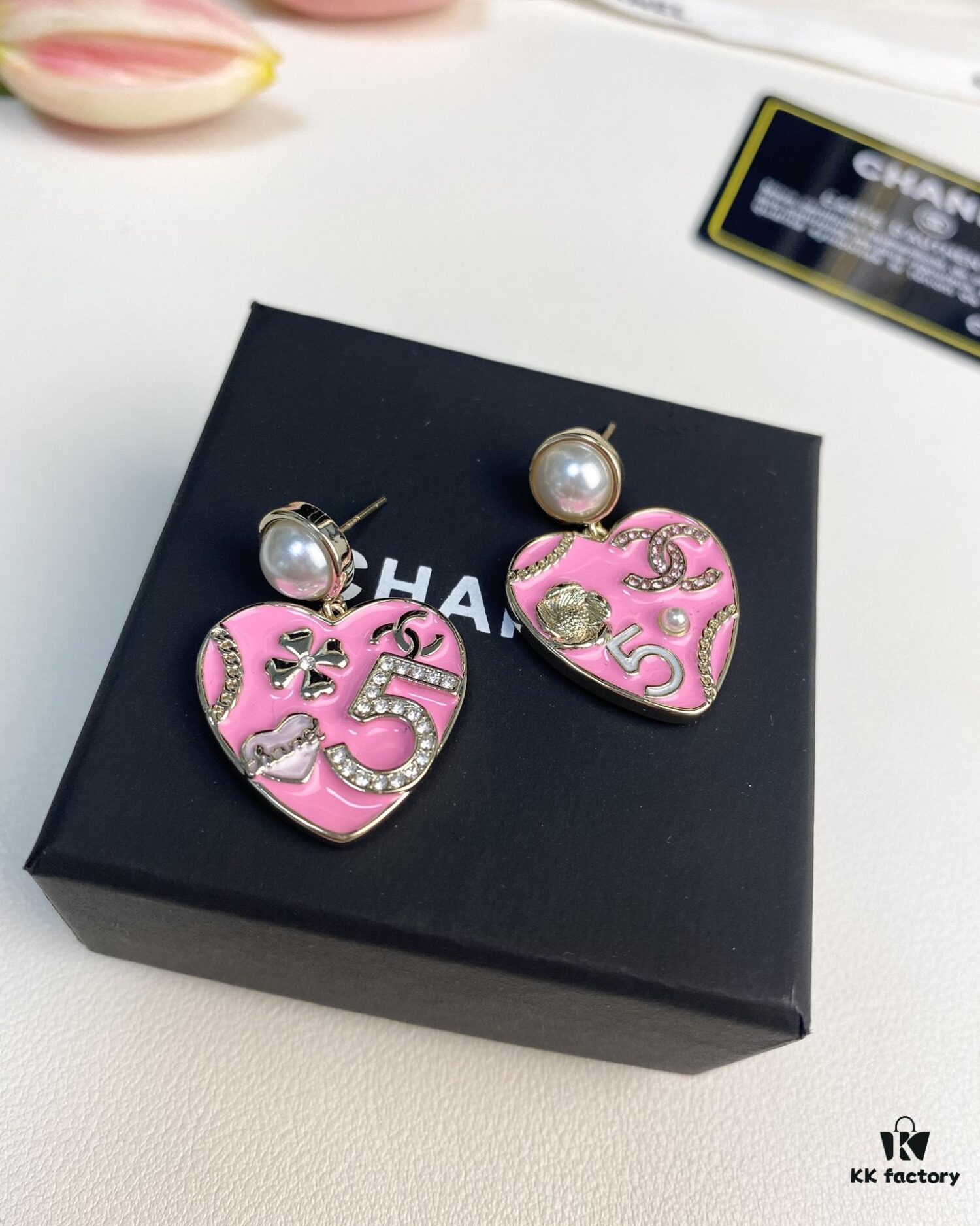 Chanel New Arrival Pink Enamel Heart Earrings Model AB