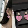 Chanel New Arrival Pink Enamel Heart Earrings Model AB