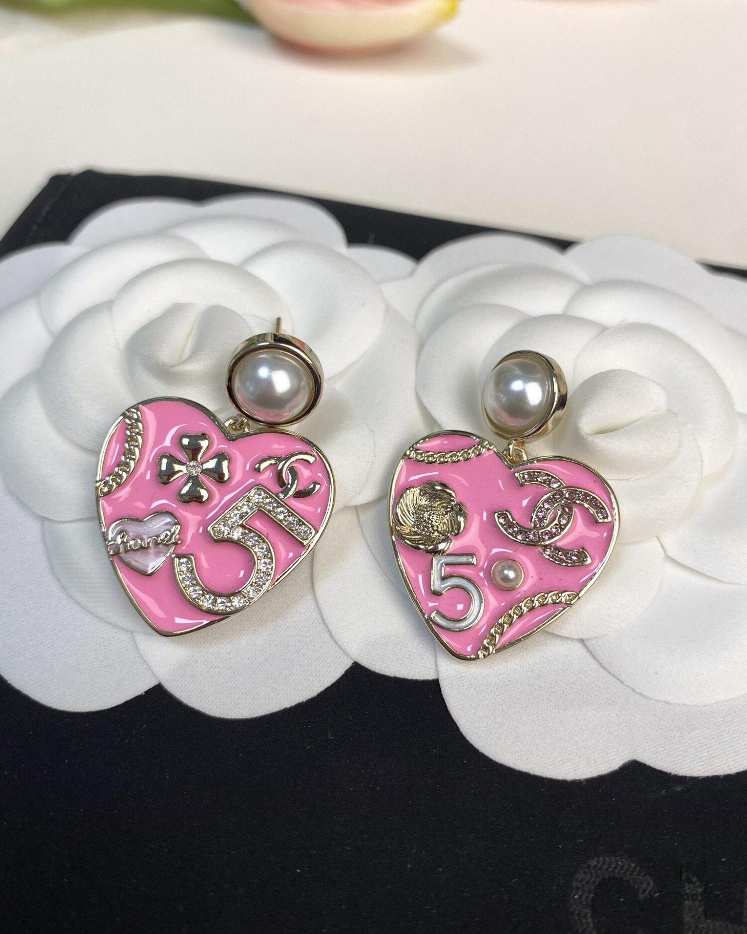 Chanel New Arrival Pink Enamel Heart Earrings Model AB