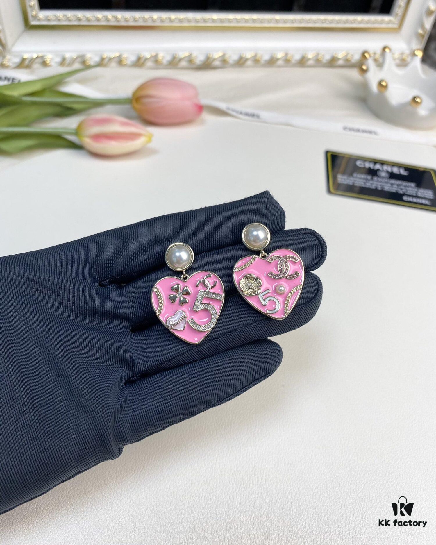Chanel New Arrival Pink Enamel Heart Earrings Model AB