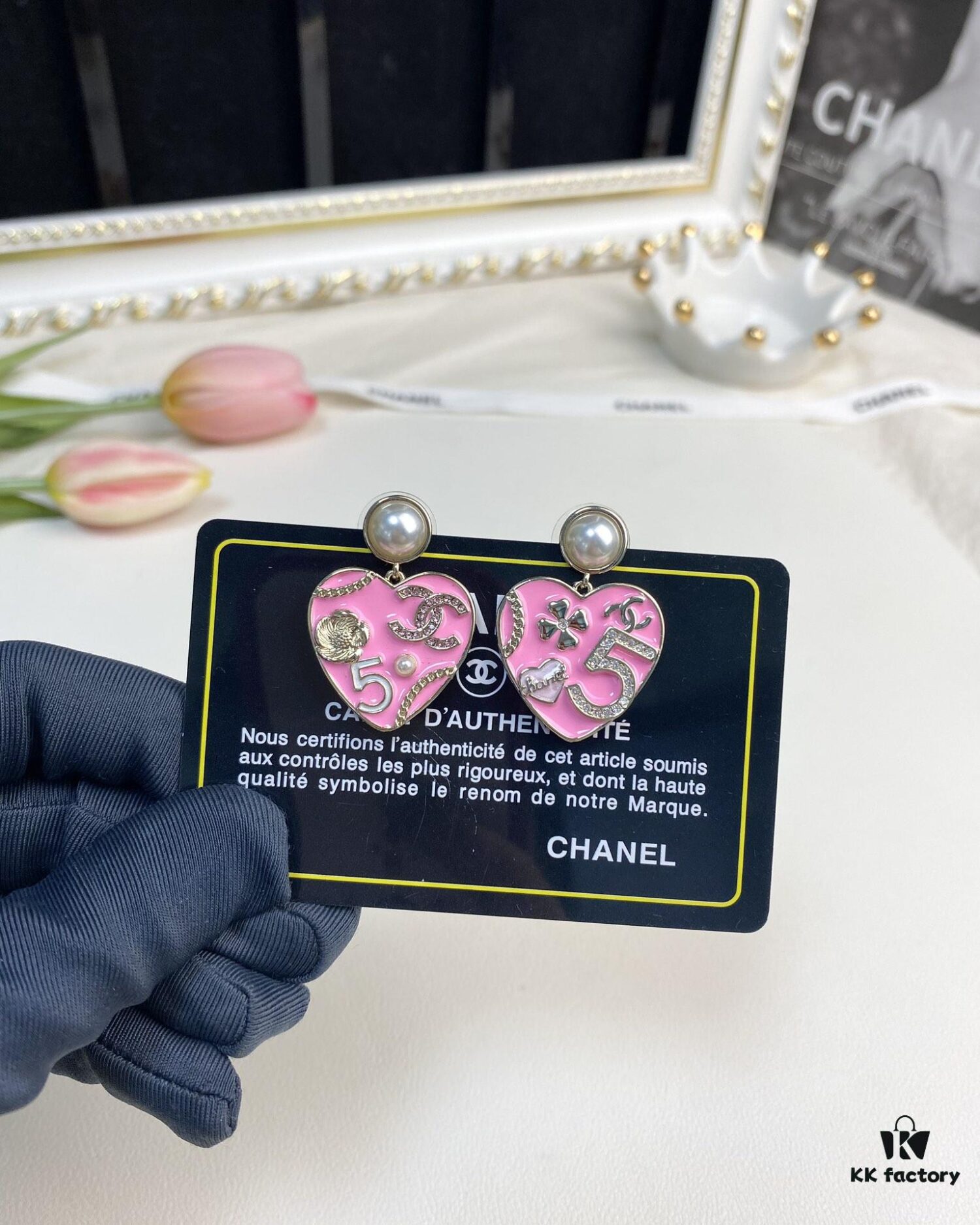 Chanel New Arrival Pink Enamel Heart Earrings Model AB