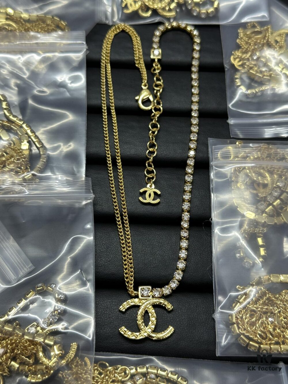 Xiaoxiang New Style Double-Layer Rhinestone Asymmetric Double C Necklace