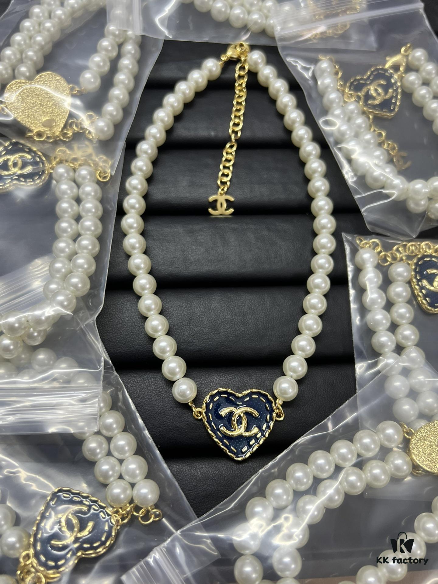 Chic New Style Denim Heart Pearl Necklace