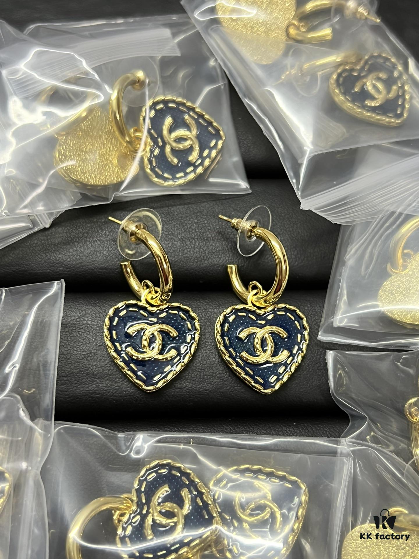 Chic New Style Denim Leather Heart Earrings with Hook