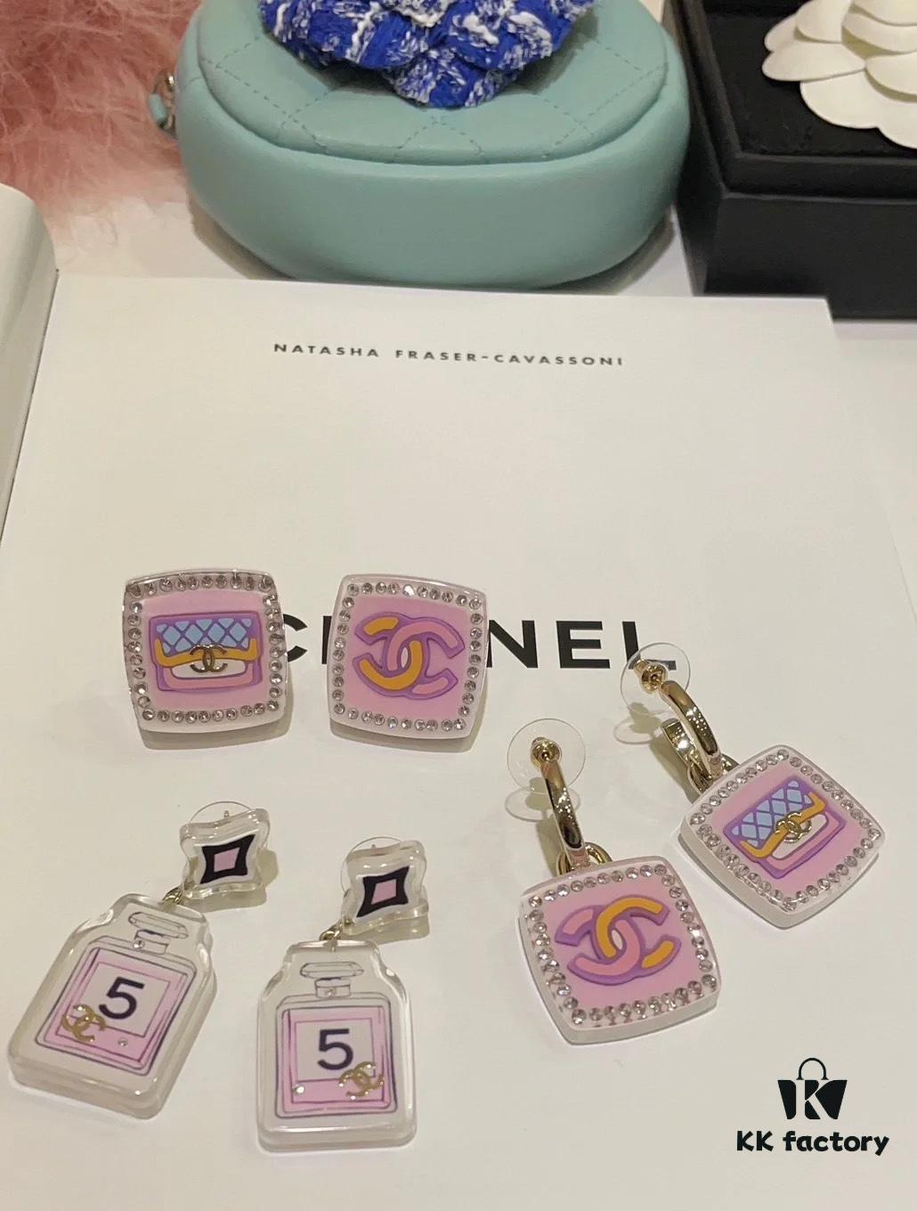 CHANE New Rhombus Pendant Perfume Bottle Resin Acrylic Stud Earrings