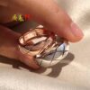 Chanel Coco Crush Series Quilted Pattern Ring, S925 Sterling Silver Heavy Craft, Available in White Gold and Rose Gold Finish