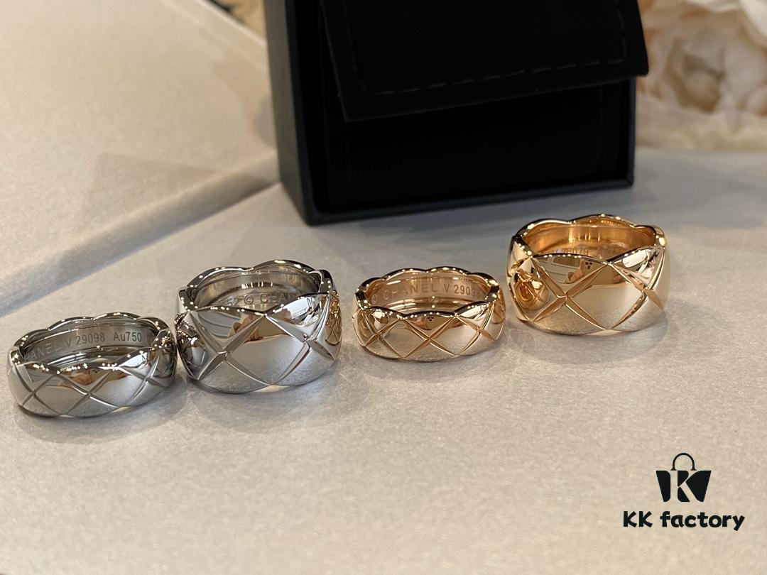 New Coco Ring, ZP One-to-One Version, Matching All Details with ZP, Including Grooves on the Inner Band, 360-Polished for Comfort, Gradient Diamond-Cut Chevron Pattern on Outer Band, Crafted with Imported CNC Precision Carving, Made with V-Gold Plating Technology