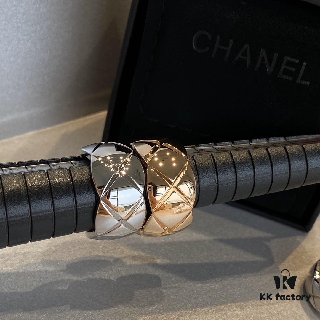 New Coco Ring, ZP One-to-One Version, Matching All Details with ZP, Including Grooves on the Inner Band, 360-Polished for Comfort, Gradient Diamond-Cut Chevron Pattern on Outer Band, Crafted with Imported CNC Precision Carving, Made with V-Gold Plating Technology