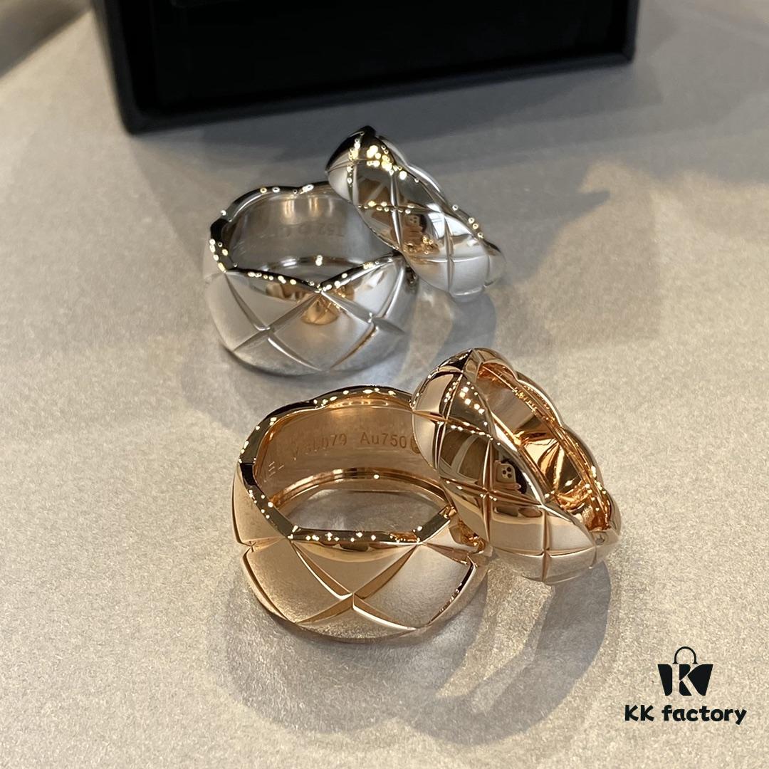 New Coco Ring, ZP One-to-One Version, Matching All Details with ZP, Including Grooves on the Inner Band, 360-Polished for Comfort, Gradient Diamond-Cut Chevron Pattern on Outer Band, Crafted with Imported CNC Precision Carving, Made with V-Gold Plating Technology