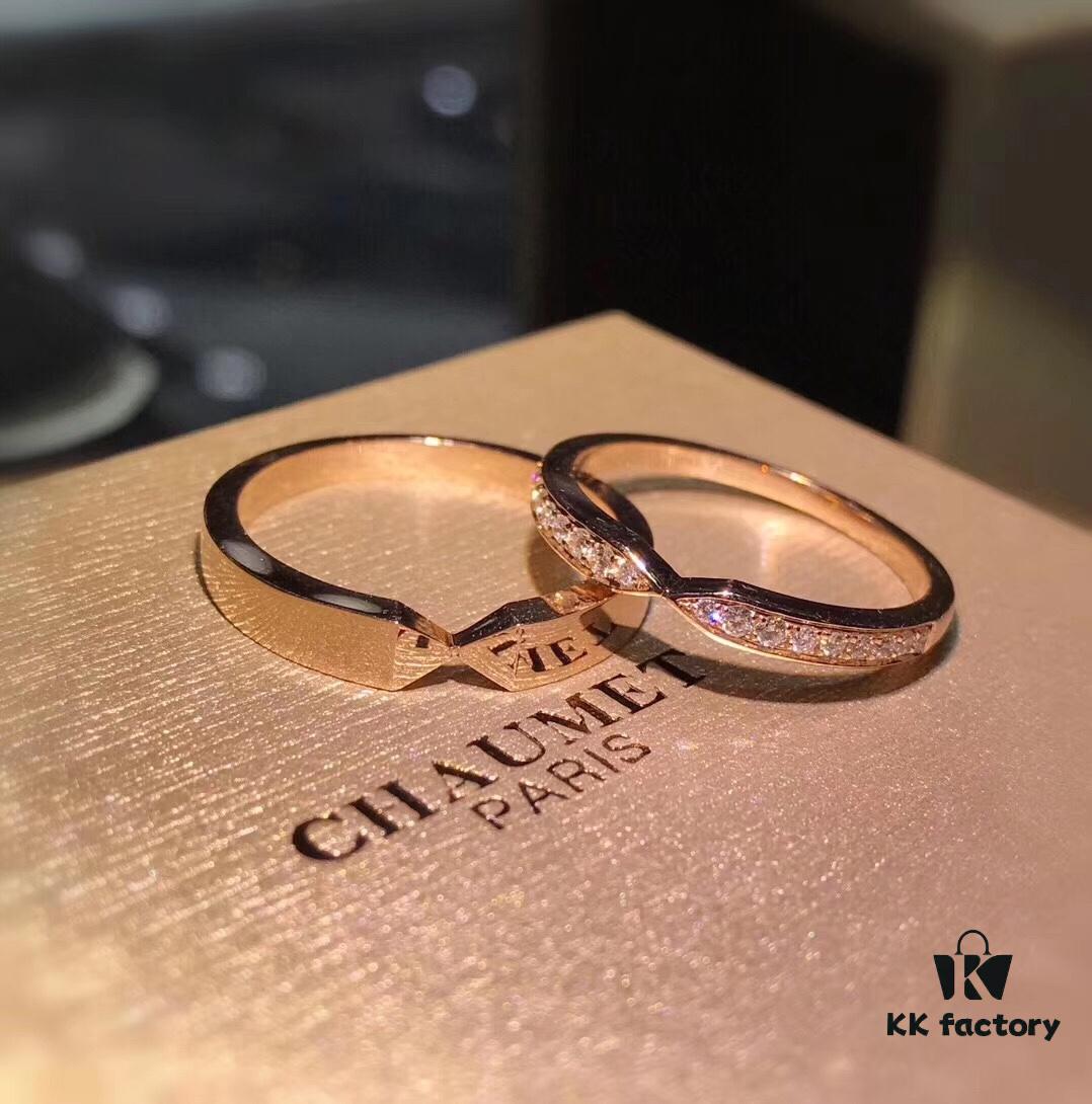 CHAUMET Paris X-Shaped Ring, Couple's Matching Band, Men's Plain Version Without Diamonds, Women's Full Diamond Version