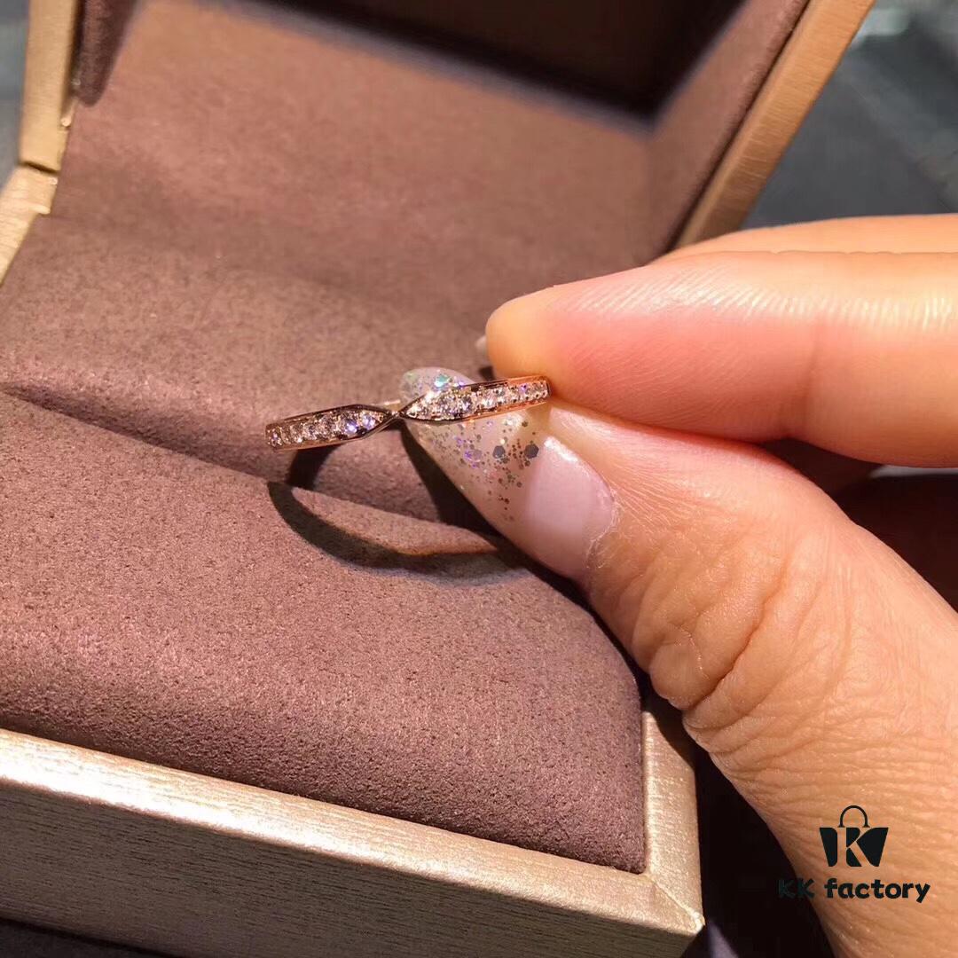 CHAUMET Paris X-Shaped Ring, Couple's Matching Band, Men's Plain Version Without Diamonds, Women's Full Diamond Version