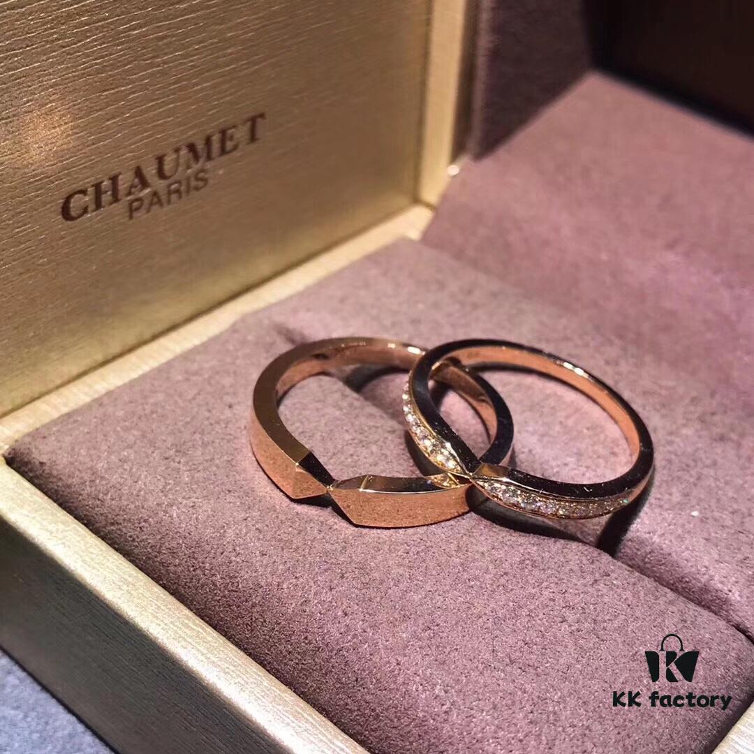 CHAUMET Paris X-Shaped Ring, Couple's Matching Band, Men's Plain Version Without Diamonds, Women's Full Diamond Version