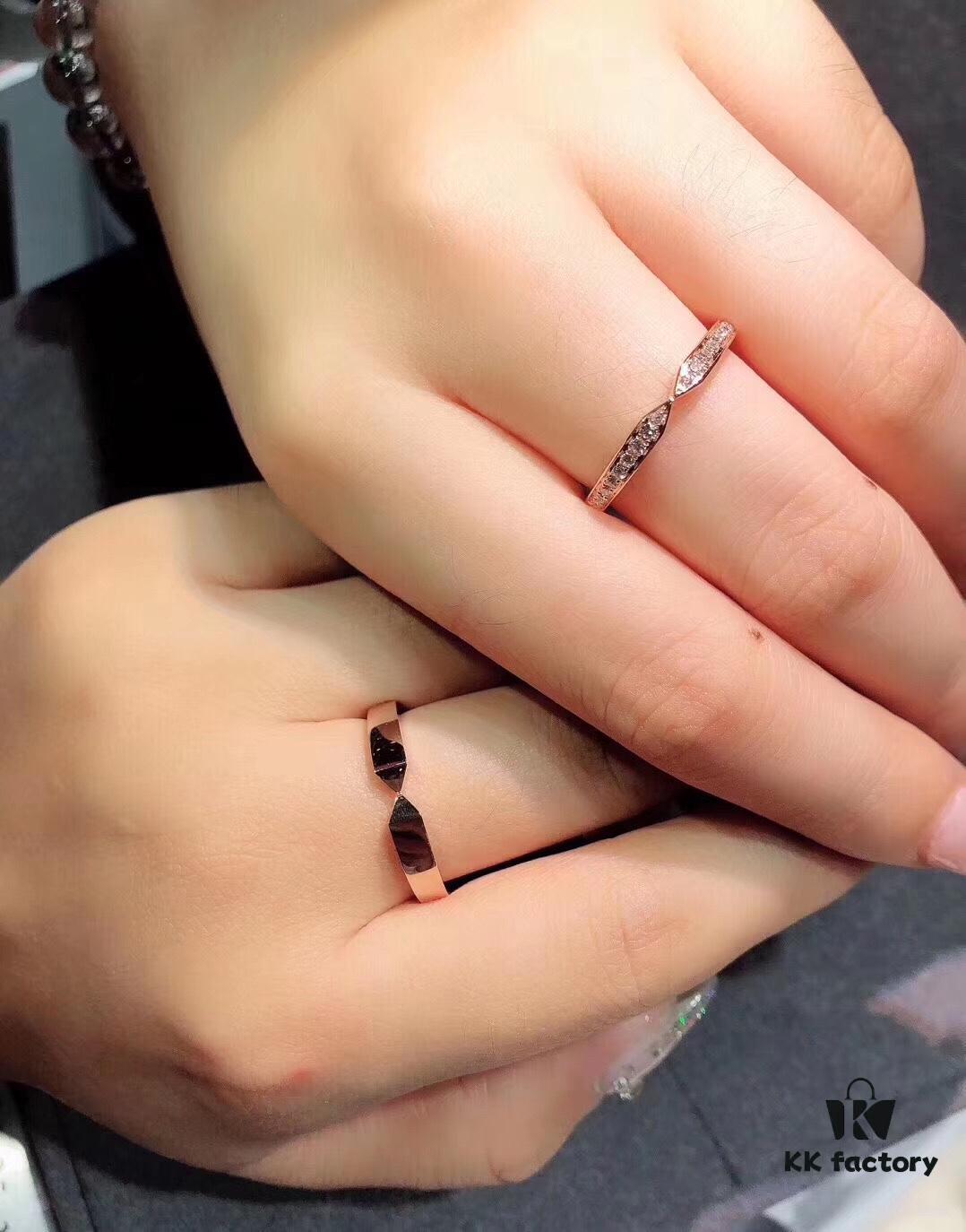 CHAUMET Paris X-Shaped Ring, Couple's Matching Band, Men's Plain Version Without Diamonds, Women's Full Diamond Version