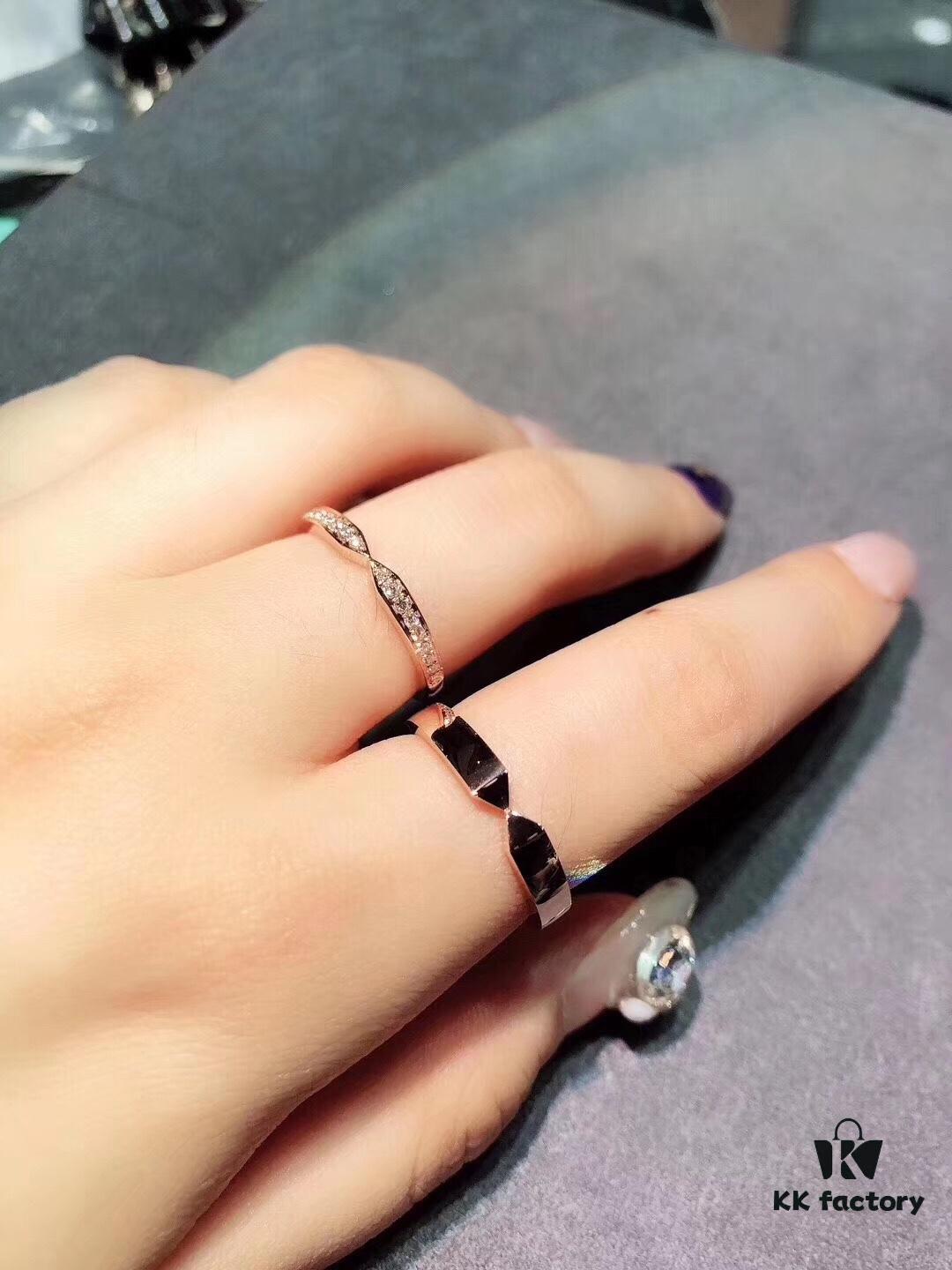 CHAUMET Paris X-Shaped Ring, Couple's Matching Band, Men's Plain Version Without Diamonds, Women's Full Diamond Version