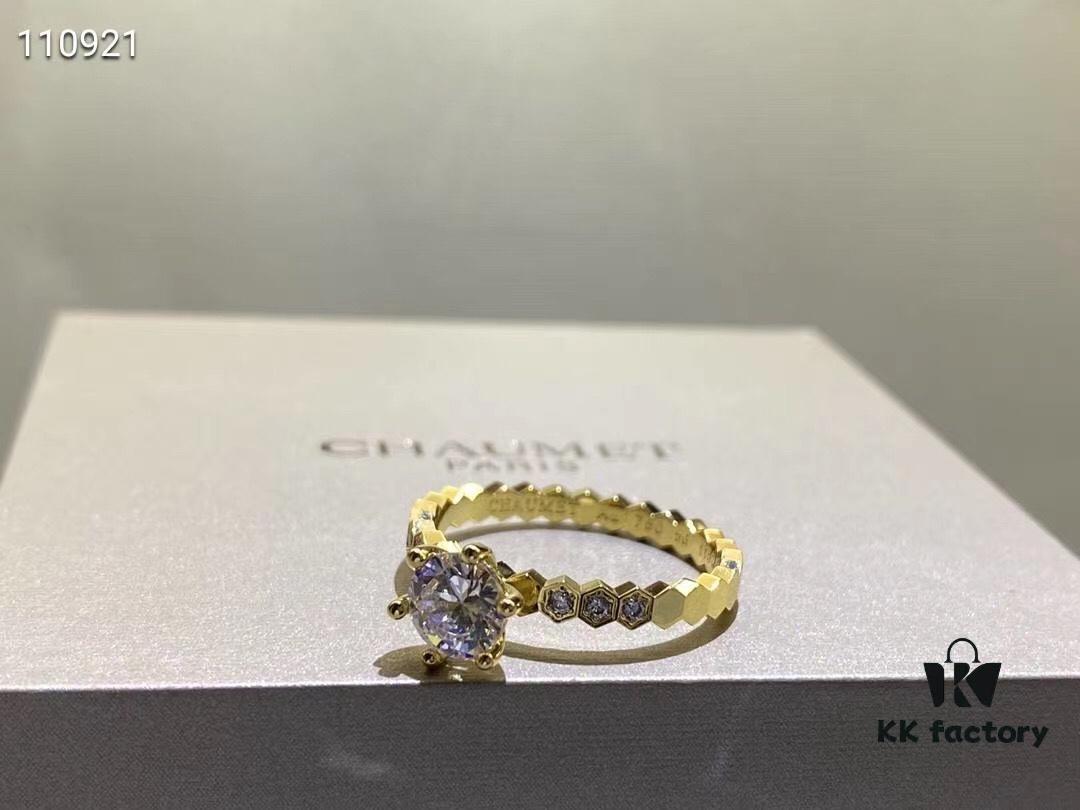 Shangmei Honeycomb Solitaire Ring, Bridal Diamond-Grade Premium Style, Elegant and Beautiful, Radiating Brilliant Sparkle All Around, High-End Custom 925 Sterling Silver Plated with 18K Real Gold, Center Stone Featuring 8-Star 8-Arrow Cut