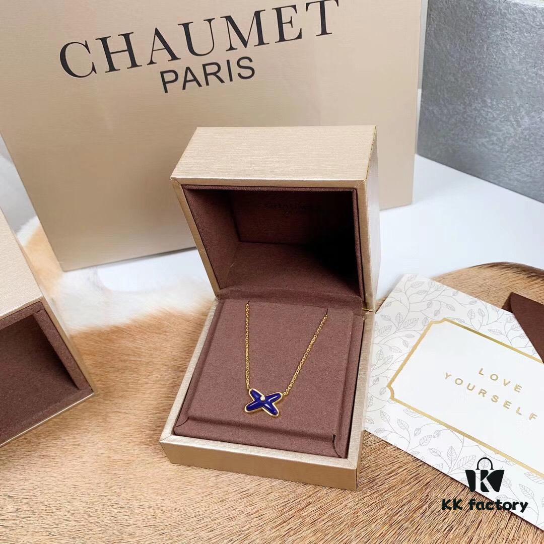 CHAUMET PARIS Liens 'Forever Linked' Pendant Necklace – Mother-of-Pearl, Turquoise, Lapis Lazuli, White Gold, Yellow Gold, 18K Gold-Plated 925 Silver with Zircon Accents