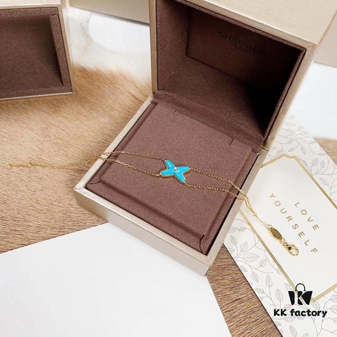 CHAUMET PARIS Liens 'Forever Linked' Bracelet – Symbol of Eternal Connection, Crafted in 18K Gold-Plated 925 Silver with Mother-of-Pearl, Turquoise, Lapis Lazuli, and Sparkling Zirconia