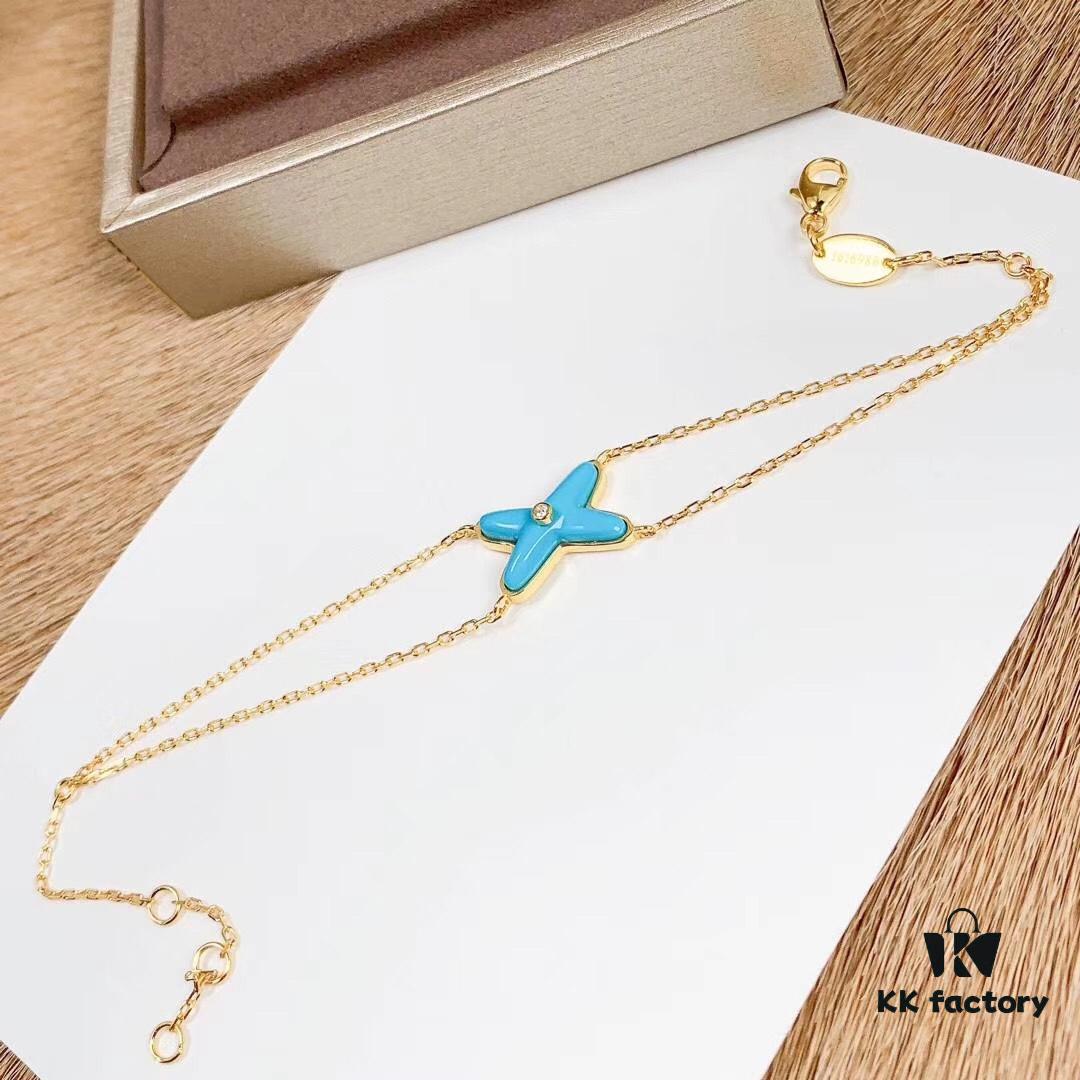 CHAUMET PARIS Liens 'Forever Linked' Bracelet – Symbol of Eternal Connection, Crafted in 18K Gold-Plated 925 Silver with Mother-of-Pearl, Turquoise, Lapis Lazuli, and Sparkling Zirconia