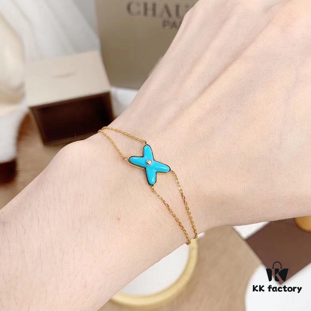 CHAUMET PARIS Liens 'Forever Linked' Bracelet – Symbol of Eternal Connection, Crafted in 18K Gold-Plated 925 Silver with Mother-of-Pearl, Turquoise, Lapis Lazuli, and Sparkling Zirconia