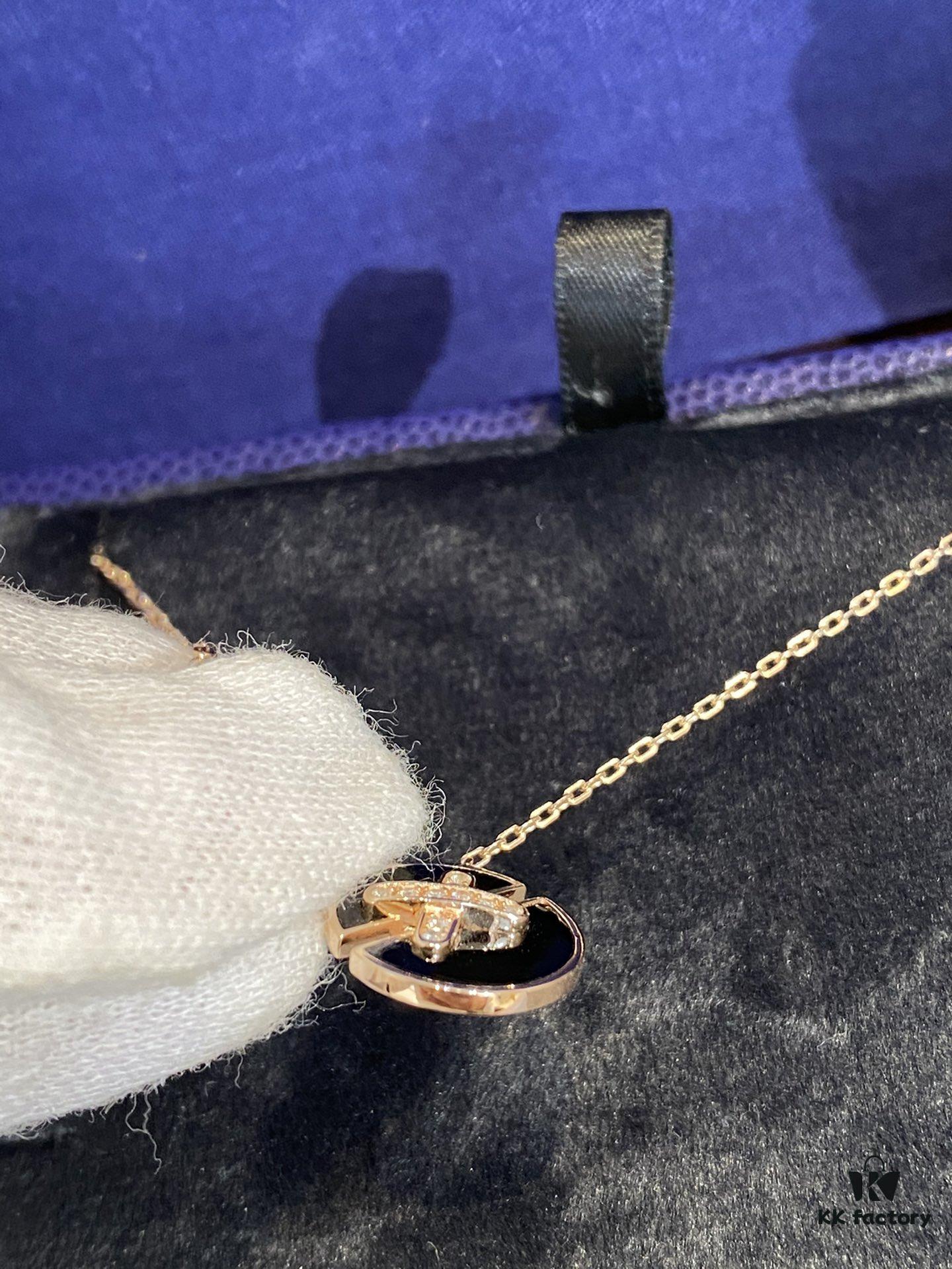 New Black Color, Natural Black Onyx - SAMMY PARIS 'Yuan Yuan' Necklace, Small Crossed Circle Pendant, Symbolizing Perfect Union and Fulfilled Wishes