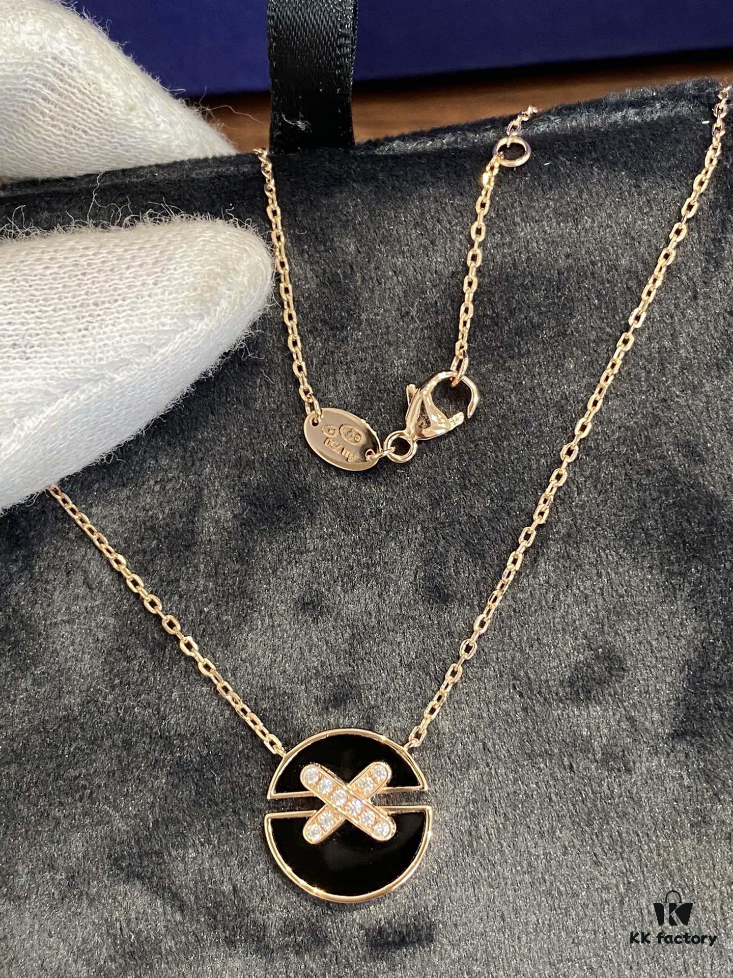 New Black Color, Natural Black Onyx - SAMMY PARIS 'Yuan Yuan' Necklace, Small Crossed Circle Pendant, Symbolizing Perfect Union and Fulfilled Wishes